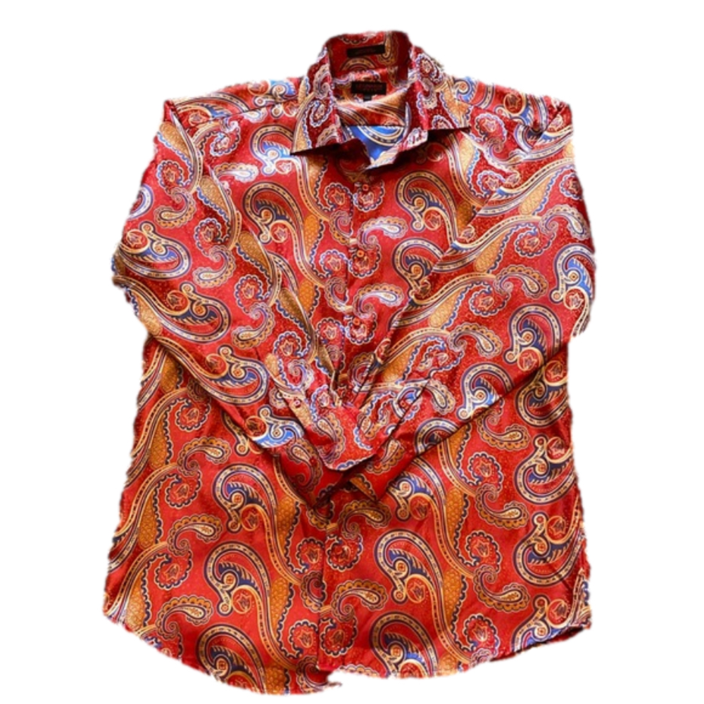 Leonardi Italy Mens XXL Multi shades of Red Paisley Print Button Down Shirt